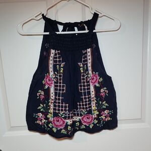 Free People Black Floral Embroidered Blouse